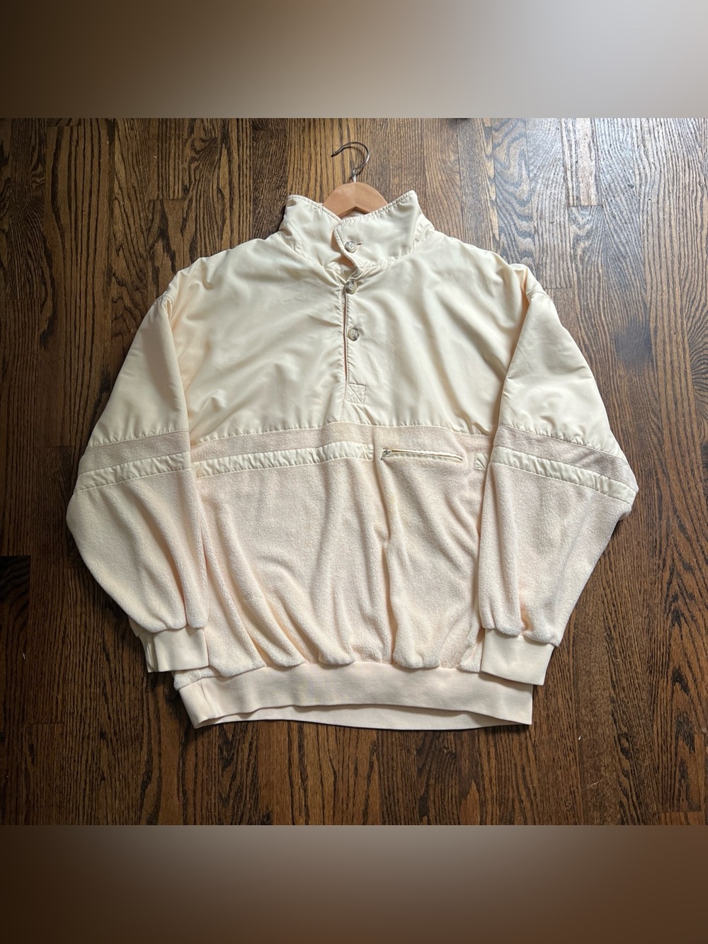 VTG 80s Head Sportswear Beige 1/4 Button Baggy Terry Blend Sweatshirt See Detail